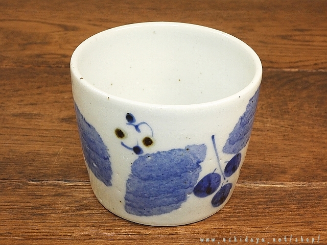 蕎麦猪口　ブルー木の葉