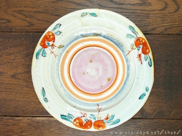 砥部焼　中田窯　5寸リム皿　灰釉柘榴 