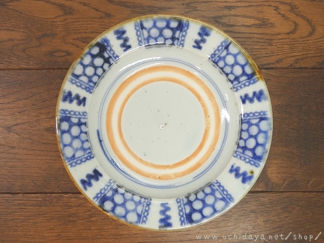 砥部焼　中田窯　6寸リム皿　呉須印判A