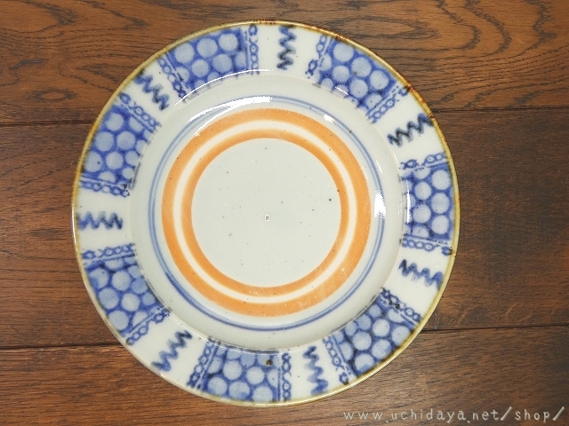 砥部焼　中田窯　6寸リム皿　呉須印判B