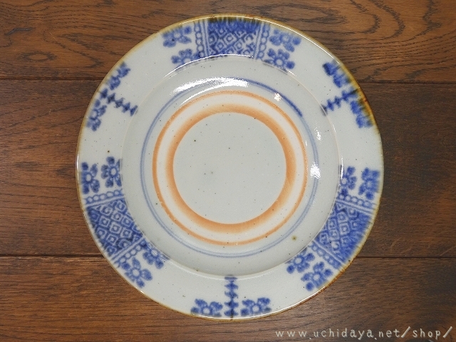 砥部焼　中田窯　6寸リム皿　呉須花