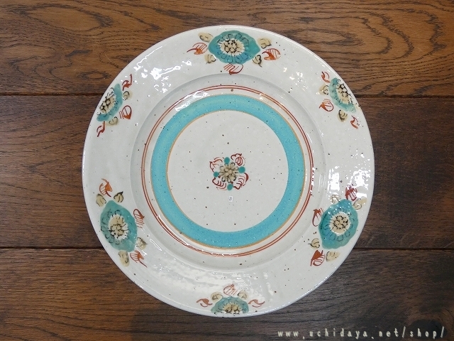 7寸リム皿　（灰釉加彩　花B）  